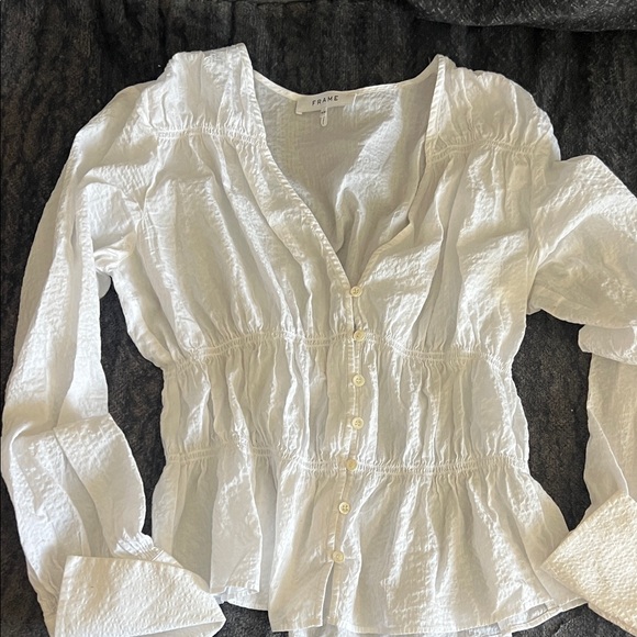 Frame Women's White Button-Up Blouse Size Medium - Picture 1 of 6